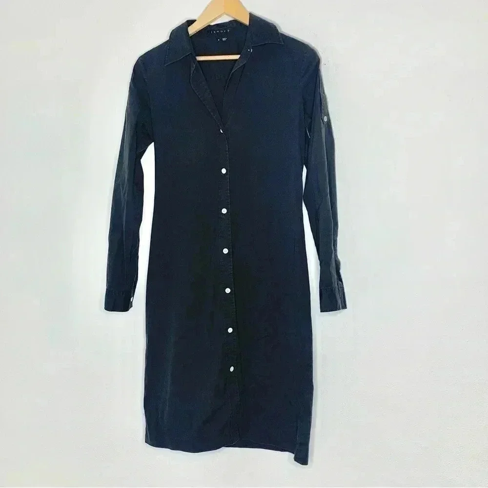 Theory black collared midi shirt dress long sleeve sz 6 - Picture 3 of 10